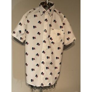 Free Planet Mens White Patriotic Palm Tree American Flag Button Down Shirt Large